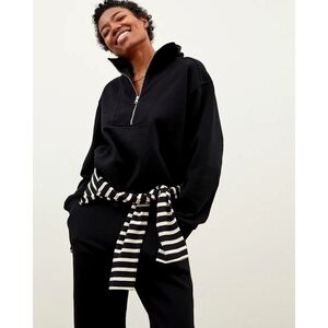 Everlane Sweatshirt Women Black The Track Half Zip Pullover Crop Quarter